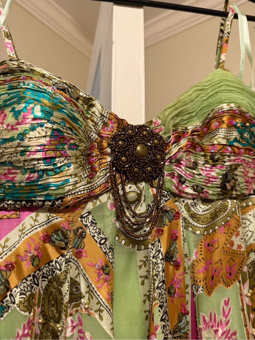 Sue Wong Green Multi-Color Beaded Paisley Sundress - Picture 2 of 5